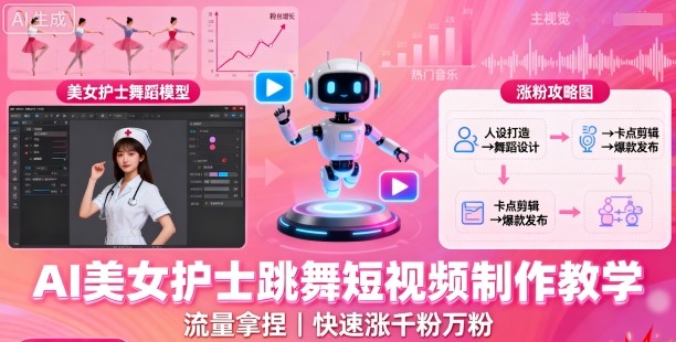 AI美女护士跳舞短视频制作教学，流量拿捏，快速涨千粉万粉【提示词+视频教程】-小小资源网