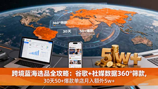 跨境蓝海选品全攻略：谷歌+社媒数据360°筛款,30天50+爆款单店月入额外5w+-优优云网创资源网