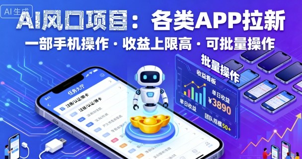 AI风口项目，各类APP拉新，一部手机就可以操作，收益上限高，可批量操作-优优云网创资源网