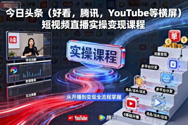 今日头条(好看，腾讯，YouTube等横屏)短视频直播实操变现课程-优优云网创资源网