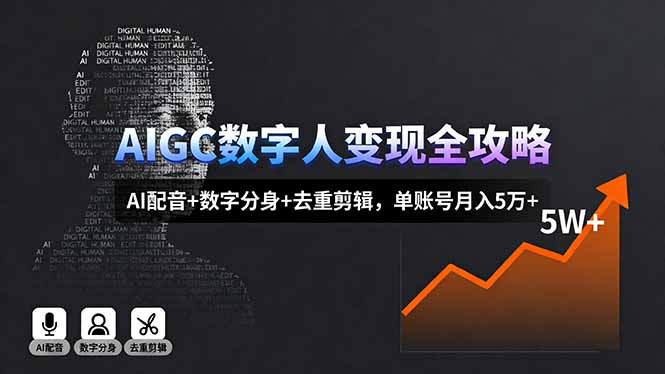 AIGC数字人变现全攻略，AI配音+数字分身+去重剪辑，单账号月入5万+-赋智工坊