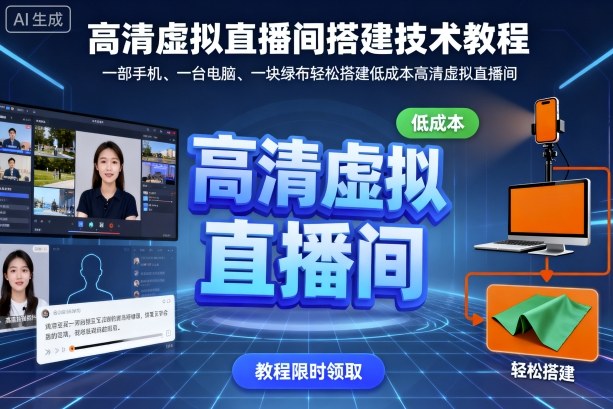 高清虚拟直播间搭建技术教程，一部手机、一台电脑、一块绿布轻松搭建低成本高清虚拟直播间-优优云网创资源网