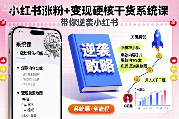小红书涨粉+变现硬核干货系统课，带你逆袭小红书-新起点网创