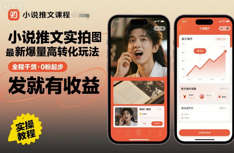 小说推文实拍双图文最新爆量高转化玩法，全程干货，0粉起步，发就有收益-云网创