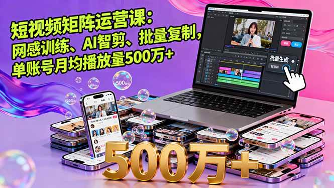 （16168期）短视频矩阵运营课：网感训练、AI智剪、批量复制，单账号月均播放量500万+-赋智工坊