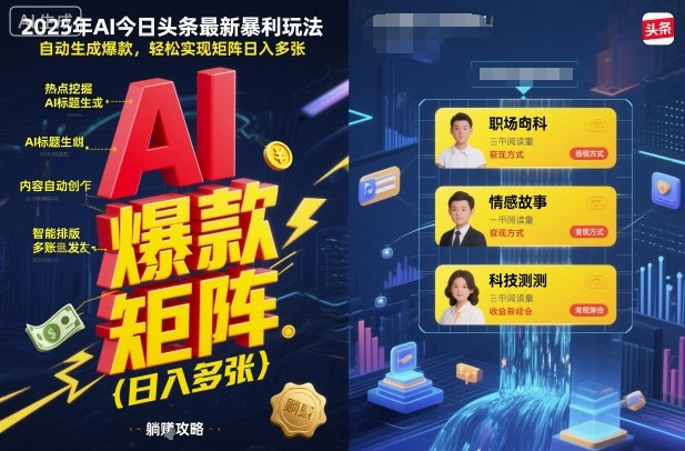 2025年AI今日头条最新暴利玩法，自动生成爆款，轻松实现矩阵日入多张-CTO资源网