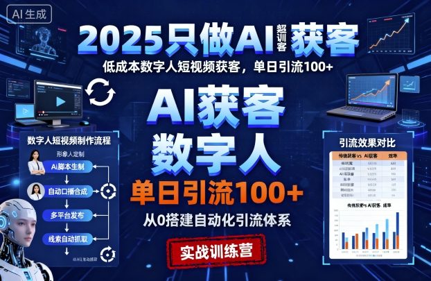 2025只做AI获客，AI超级获客实训营，低成本数字人短视频获客，单日引流100+-CTO资源网