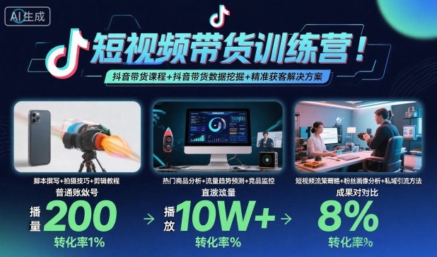 短视频带货训练营，抖音带货课程+抖音带货数据挖掘+精准获客解决方案-CTO资源网