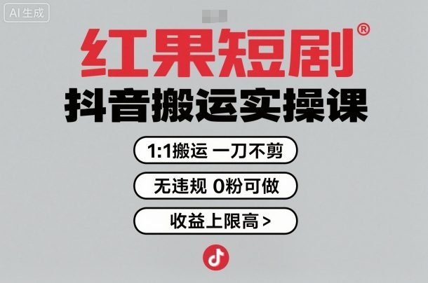 红果短剧拉新之抖音搬运实操课，1：1搬运，一刀不剪，无违规，0粉可做，收益上限高-仰望云网创