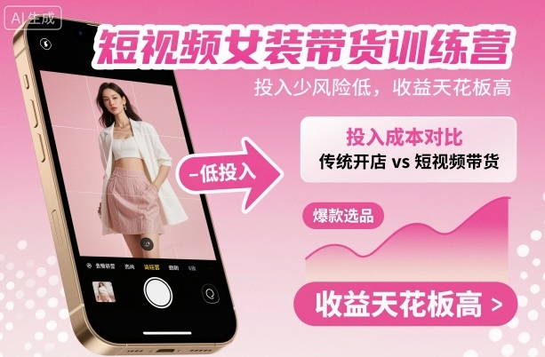 短视频女装带货训练营，投入少风险低，收益天花板高-UU网创