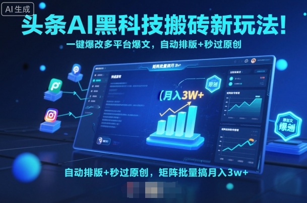 头条AI黑科技搬砖新玩法！一键爆改多平台爆文，自动排版+秒过原创，矩阵批量搞月入3w+【揭秘】-UU网创