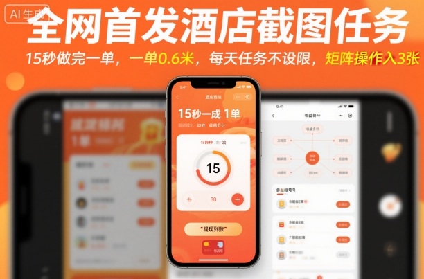 全网首发酒店截图任务，15秒做完一单，一单0.6米，每天任务不设限，矩阵操作日入3张【揭秘】-UU网创