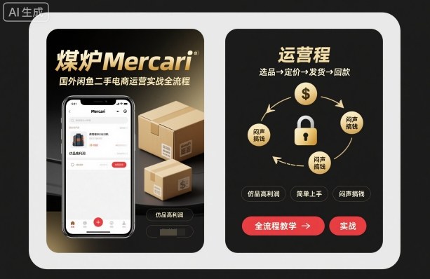 煤炉Mercari国外闲鱼二手电商运营实战全流程，仿品高利润，简单上手，闷声搞钱-云网创