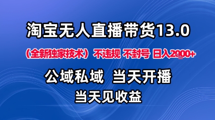 淘宝无人直播13.0，公域私域技术，不封号，不违规布局下半年旺季赛道，日入1K+(独家技术)【揭秘】-仰望云网创