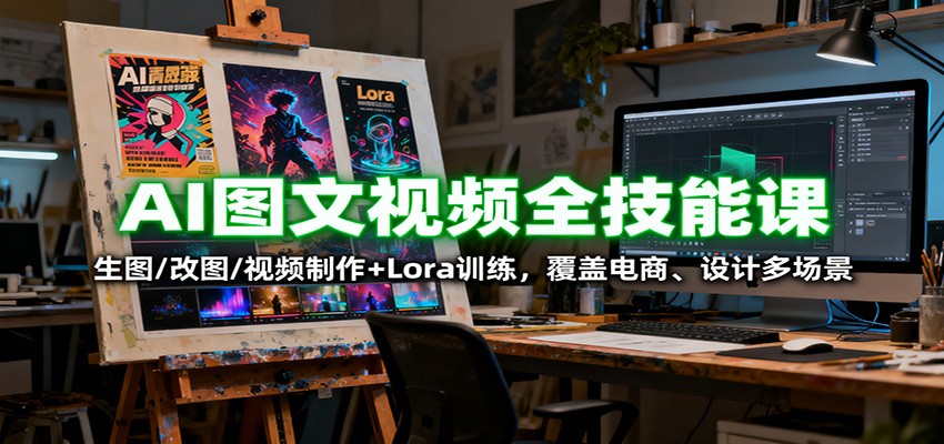 AI图文视频全技能课：生图/改图/视频制作+Lora训练，覆盖电商 、设计多场景-九云网创