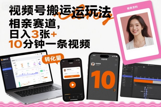 视频号搬运玩法，相亲赛道，日入3张+，10分钟一条视频-CTO资源网