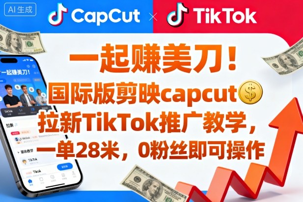 一起賺美刀！国际版剪映capcut拉新TikTok推广教学，一单28米，0粉丝即可操作(附推广入口和教学)-E源网