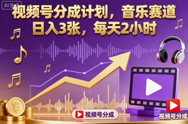 视频号分成计划，音乐赛道，日入3张，每天2小时-青年云网创