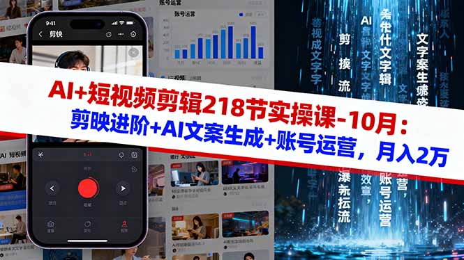 AI+短视频剪辑218节实操课-10月：剪映进阶+AI文案生成+账号运营，月入2万-青年云网创