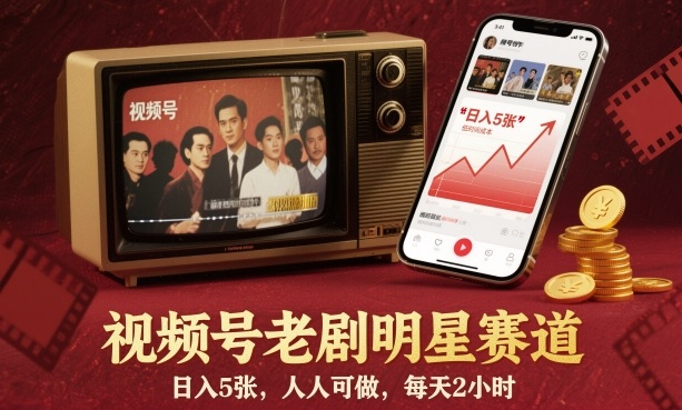 视频号老剧明星赛道，日入5张，人人可做，每天2小时-蓝天网创