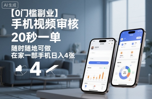 【0门槛副业】手机视频审核，20秒一单，随时随地可做，在家一部手机日入4张【揭秘】-蓝天网创