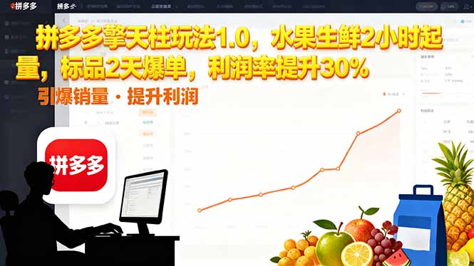 拼多多 擎天柱玩法1.0，水果生鲜2小时起量，标品2天爆单，利润率提升30%-蓝天网创