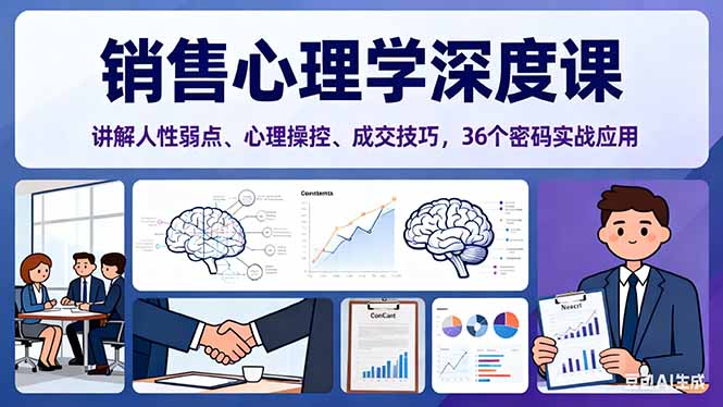 销售心理学深度课，讲解人性弱点、心理操控、成交技巧，36个密码实战应用-浩然网创