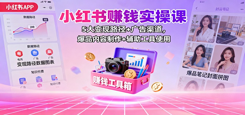 小红书赚钱实操课：5大变现路径+广告渠道，爆品内容制作+辅助工具使用-无界云分享