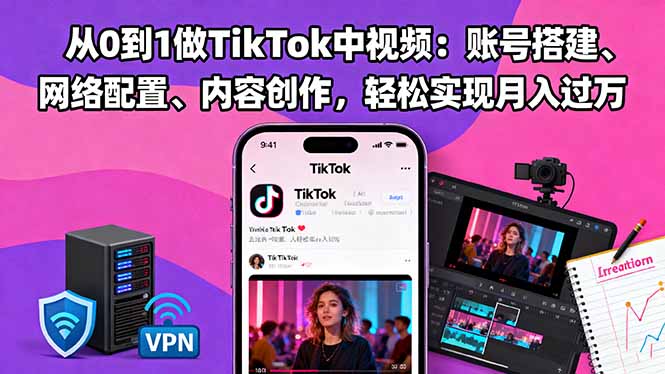 从0到1做TikTok中视频：账号搭建、网络配置、内容创作，轻松实现月入过万-无界云分享