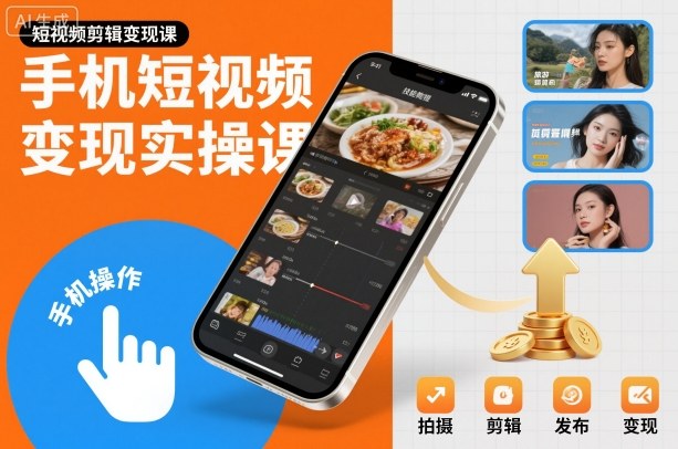 手机短视频变现实操课，短视频剪辑变现课-富宝云网创