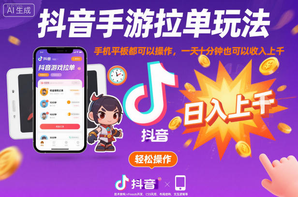 抖音手游拉单玩法，手机平板都可以操作，一天十分钟也可以收入上K【揭秘】-智创云