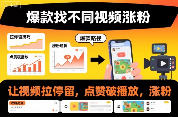 爆款找不同视频涨粉，让视频拉停留，实现点赞，破播放，涨粉-共赢云网创