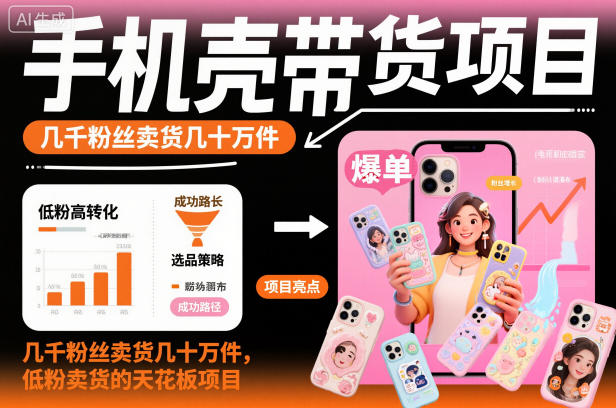 手机壳带货项目，几千粉丝卖货几十万件，短视频低粉卖货的天花板项目-云网创