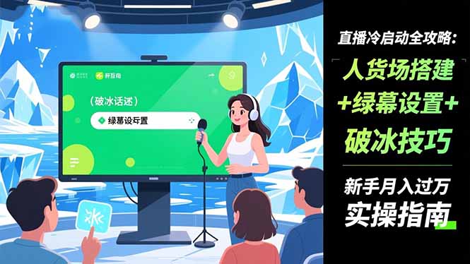 直播冷启动全攻略:人货场搭建+绿幕设置+破冰技巧，新手月入过万实操指南-优优云网创