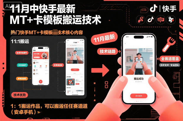 11月中快手最新MT+卡模板搬运技术，1：1搬运作品，可以搬运任何赛道(安卓手机)-盛成芸分享