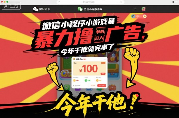微信小程序小游戏暴力撸广告，单机日入100，今年干他就完事了-浩然网创