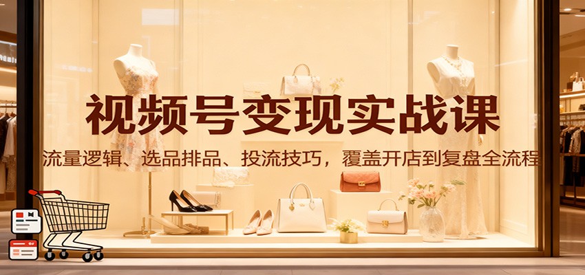视频号变现实战课：流量逻辑、选品排品、投流技巧，覆盖开店到复盘全流程-518网创