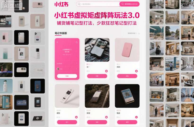 小红书虚拟矩阵玩法3.0，铺货铺笔记型打法，少款狂怼笔记型打法-蓝天网创