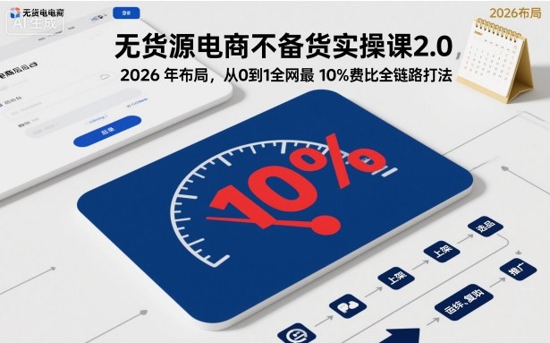 无货源电商不备货实操课2.0，2026年布局，从0到1全网最低10%费比全链路打法【更新】-或|网创人人推