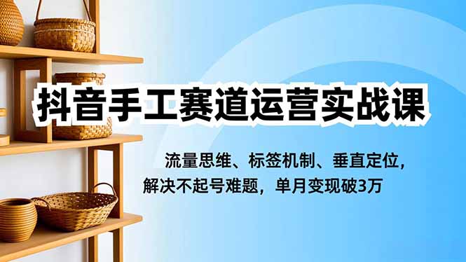 抖音手工赛道运营实战课，流量思维、标签机制、垂直定位，解决不起号难题，单月变现破3万-优优云网创资源网