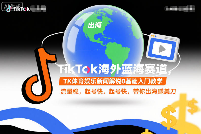 TikTok海外蓝海赛道，TK体育娱乐新闻解说0基础入门教学，流量稳，起号快，带你出海賺美刀-参一网创