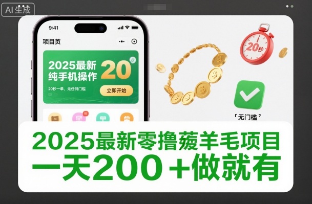 2025最新零撸薅羊毛项目，纯手机操作，20秒一单，无任何门槛，一天200+做就有【揭秘】-参一网创