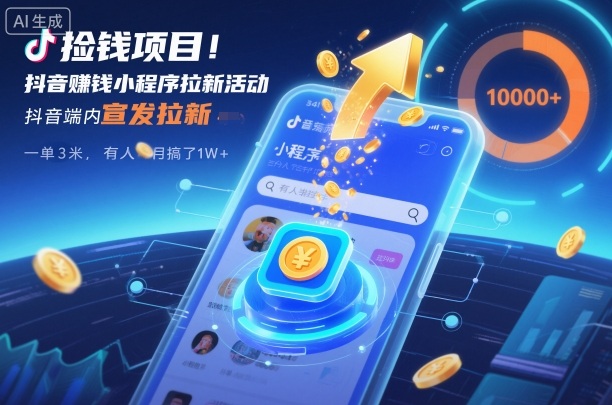 捡钱项目！抖音賺钱小程序拉新活动，抖音端内宣发拉新，一单3米，有人半个月搞了1W+-参一网创