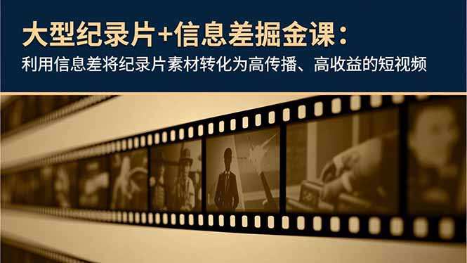 大型纪录片+信息差掘金课：利用信息差将纪录片素材转化为高传播、高收益的短视频-参一网创