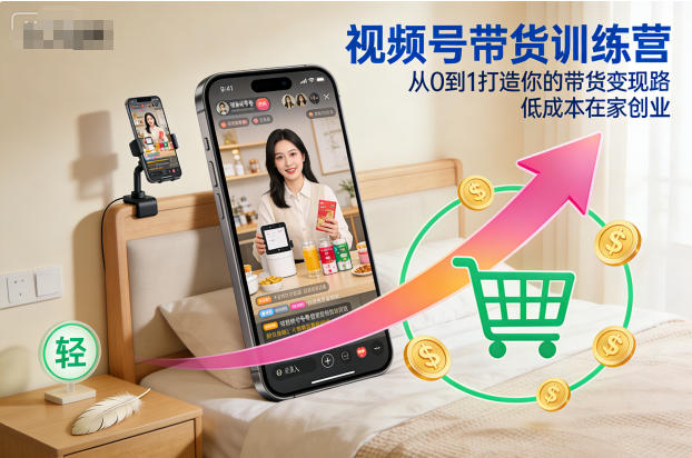 视频号带货训练营，从0到1打造你的带货变现路，低成本在家创业-虚拟副业网