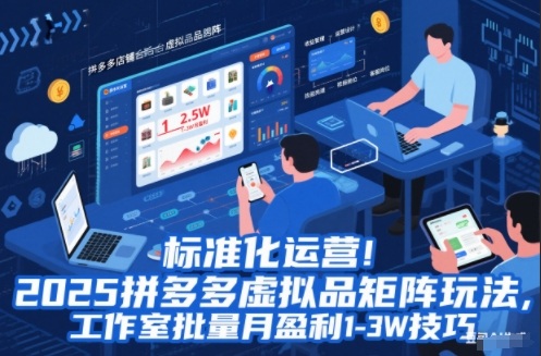 标准化运营！2025拼多多虚拟品矩阵玩法，工作室批量月盈利1-3W技巧【揭秘】-云网创