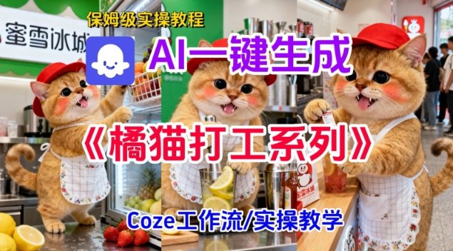Coze扣子工作流一键生成胖橘猫打工短视频，保姆级实操搭建教学-三优网创