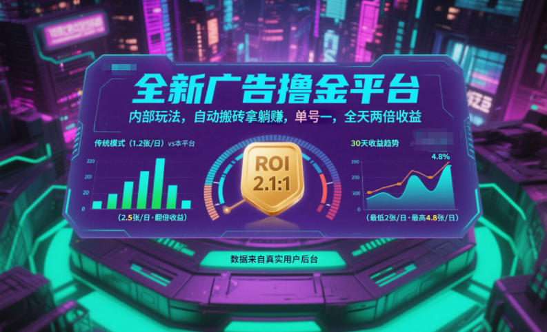 全新广告撸金平台，内部玩法，自动搬砖拿躺賺，单号一天保底2张+，全天两倍收益【揭秘】-飞盾网创