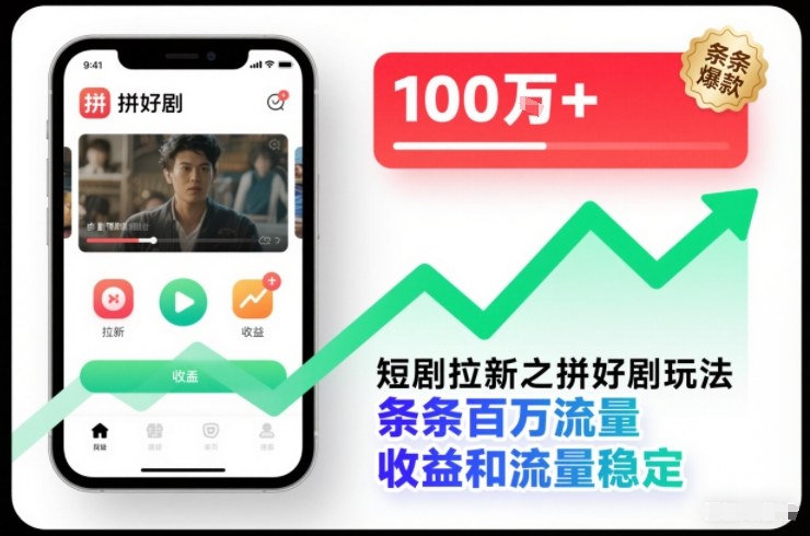 短剧拉新之拼好剧玩法，条条百万流量，收益和流量稳定-飞盾网创