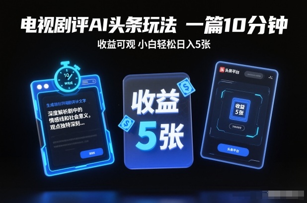 电视剧评AI头条玩法，一篇10分钟，收益可观，小白轻松日入5张+【独家】-优优云网创